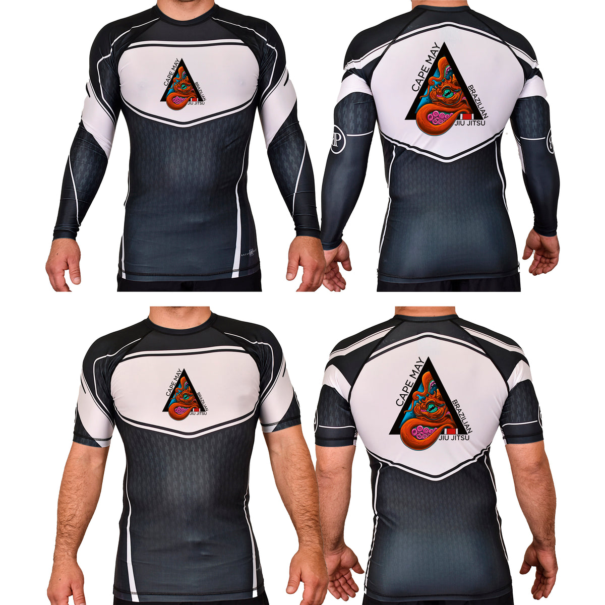 Cape May Brazilian Jiu Jitsu Academy Rash Guards Black/White #8030 A