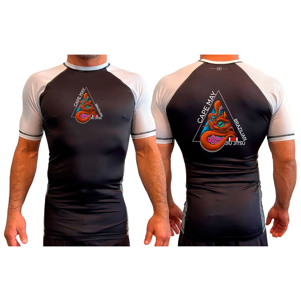 Cape May Brazilian Jiu Jitsu All Black Ranked Short Sleeve Rash Guards #8030 A