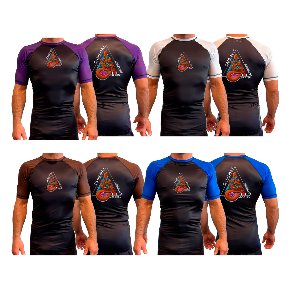 Cape May Brazilian Jiu Jitsu All Black Ranked Short Sleeve Rash Guards #8030 A