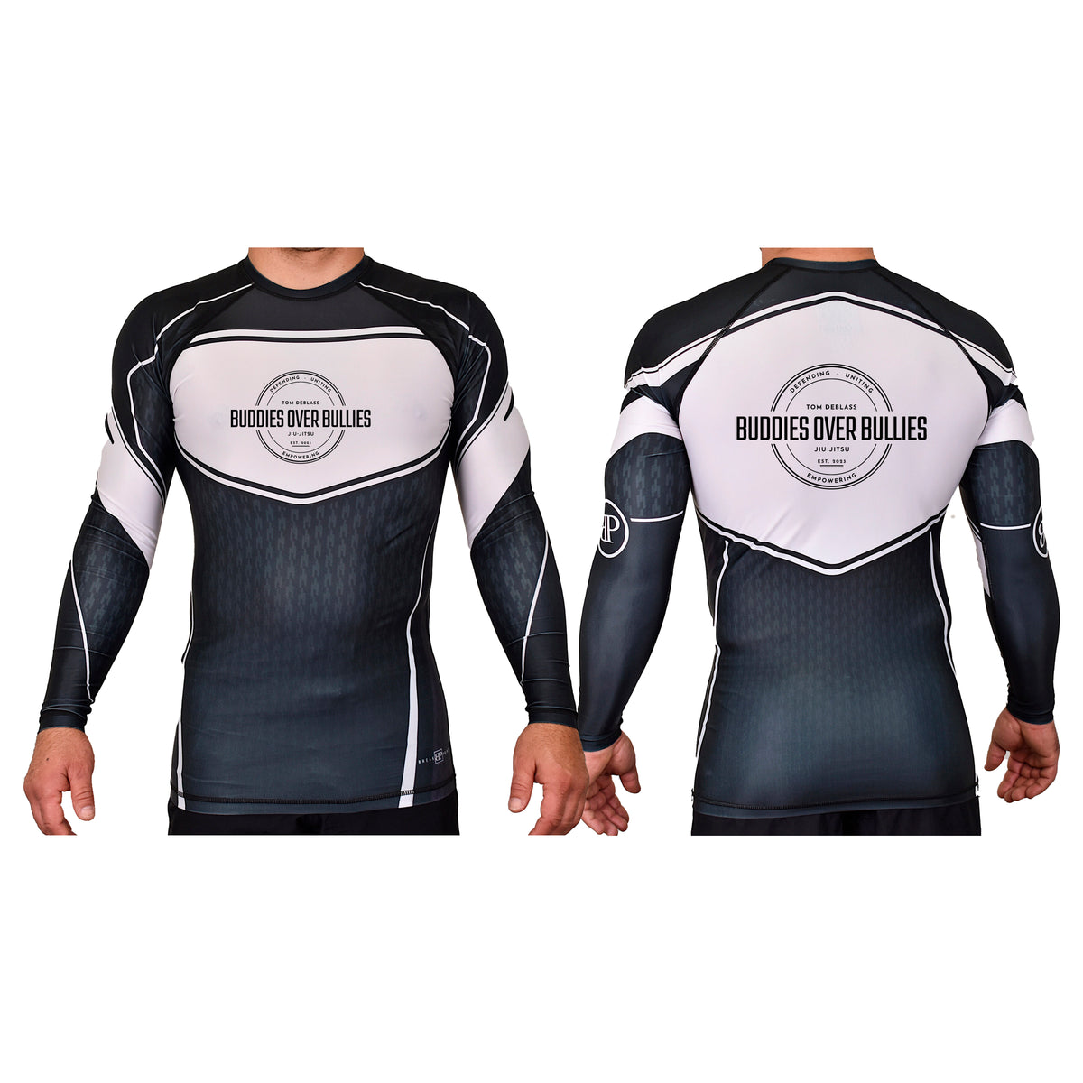 Buddies Over Bullies Academy Rash Guards Black/White #8031 A