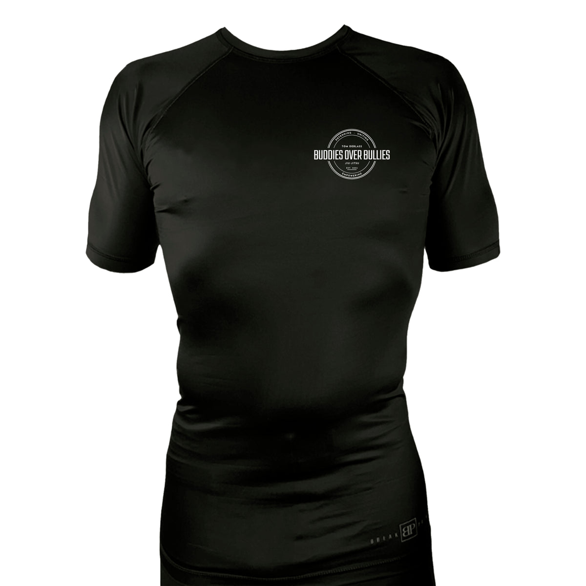 Buddies Over Bullies All Black Custom Rash Guards Short Sleeves #8031 A