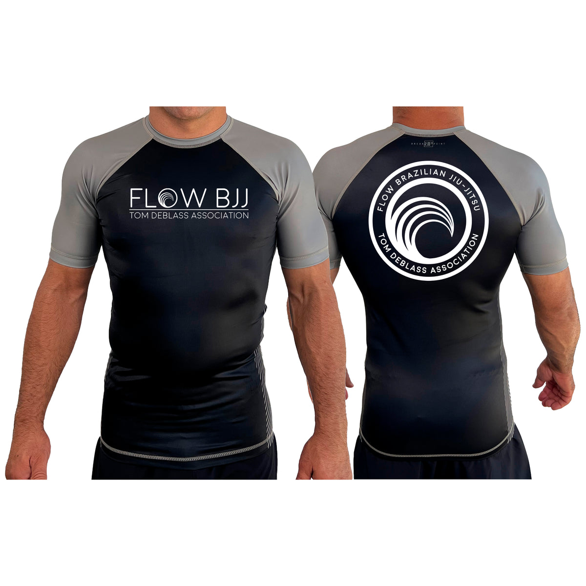 Flow BJJ All Black Ranked Short Sleeve Rash Guards #8032 A