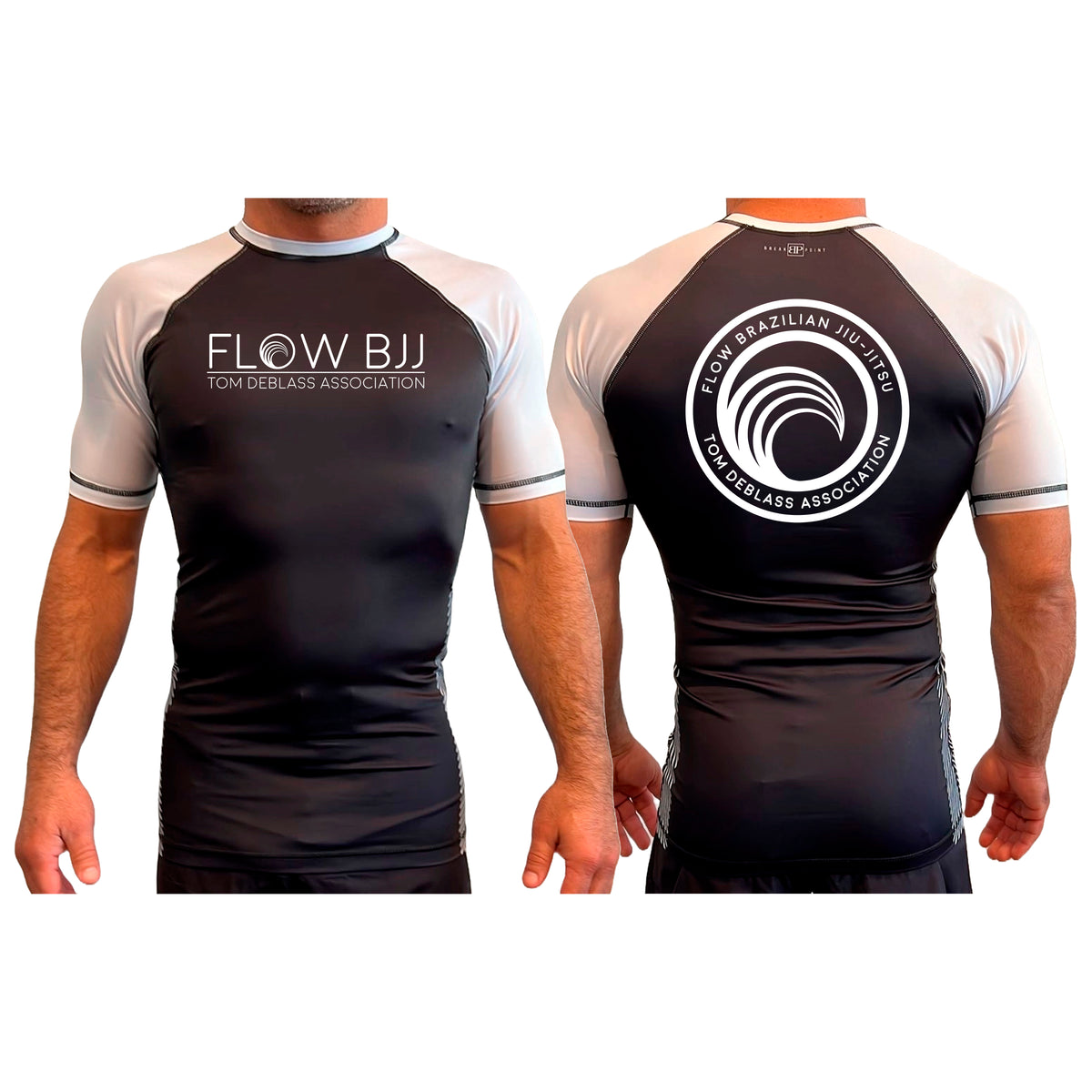 Flow BJJ All Black Ranked Short Sleeve Rash Guards #8032 A