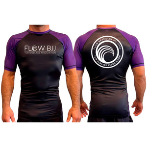Flow BJJ All Black Ranked Short Sleeve Rash Guards #8032 A
