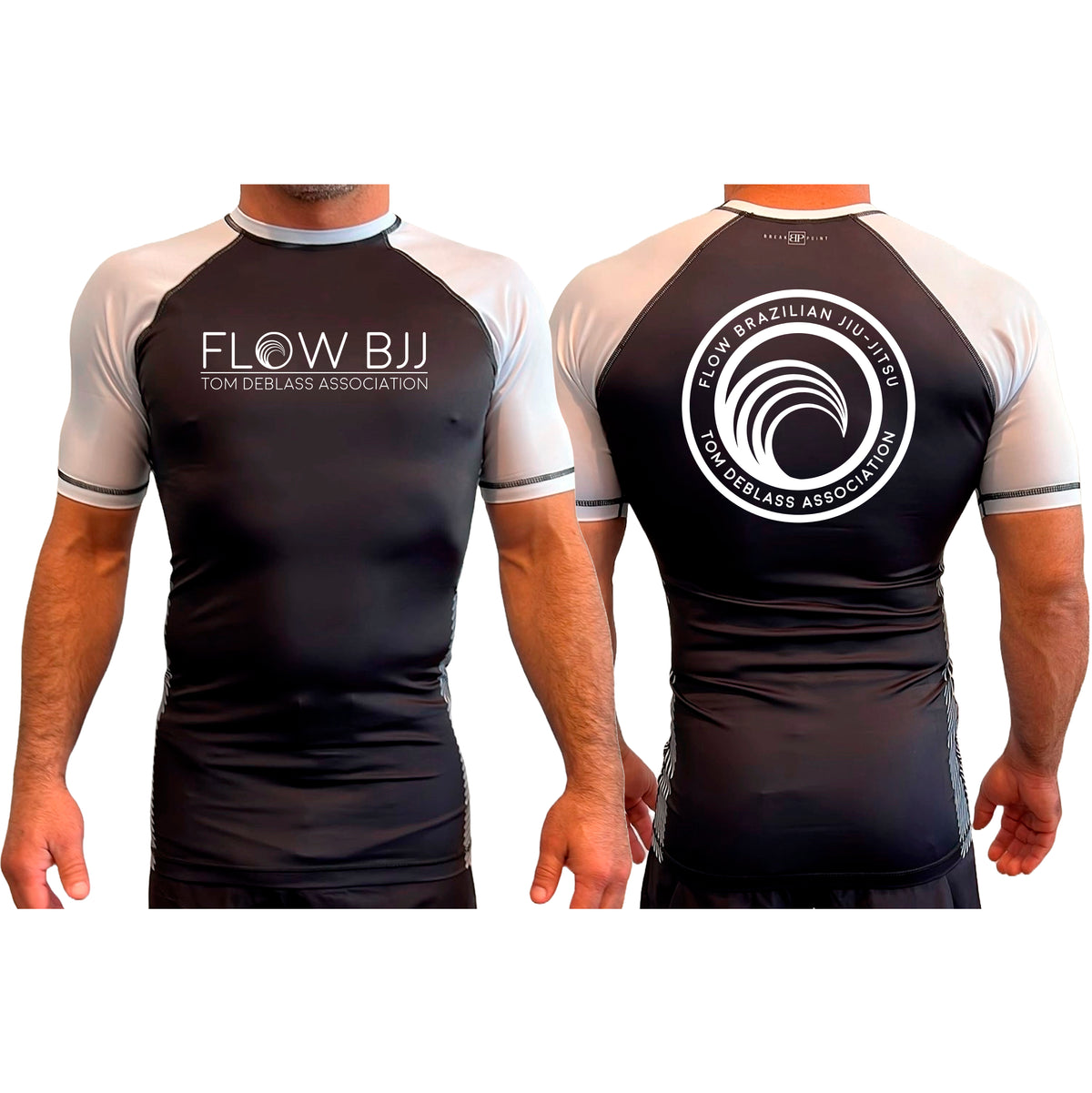 Flow BJJ All Black Ranked Short Sleeve Rash Guards #8032 A