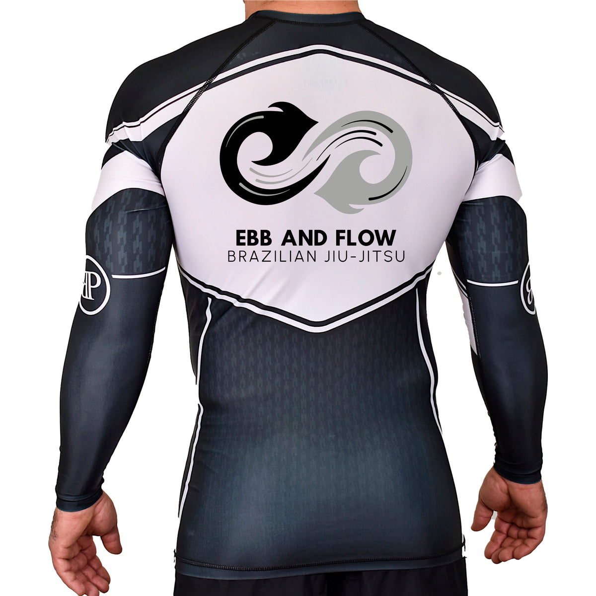 Ebb and Flow BJJ Academy Rash Guards Black/White #8034 A