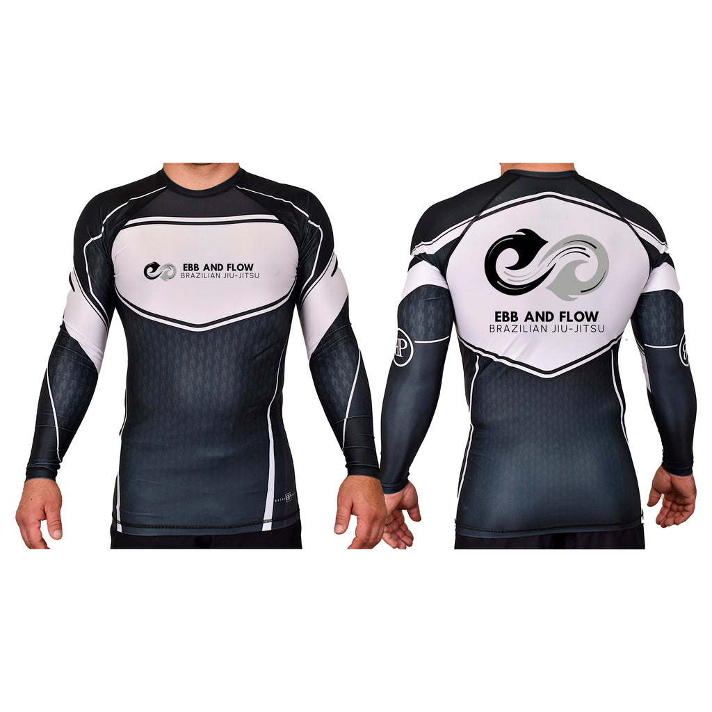 Ebb and Flow BJJ Academy Rash Guards Black/White #8034 A