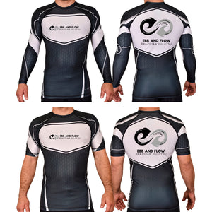 Ebb and Flow BJJ Academy Rash Guards Black/White #8034 A