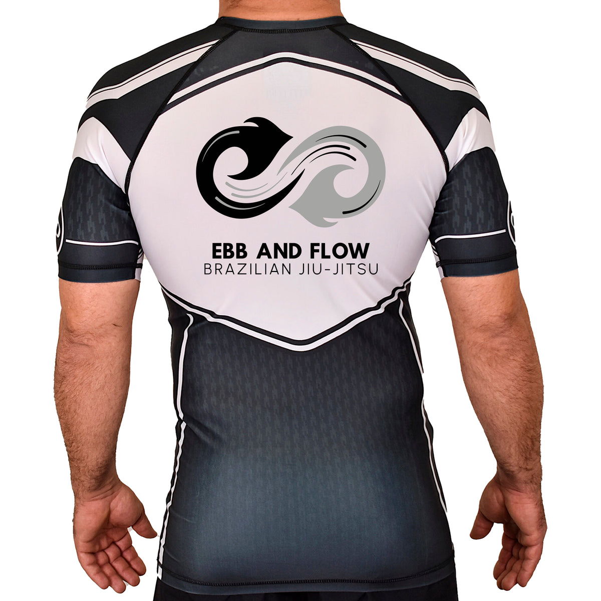 Ebb and Flow BJJ Academy Rash Guards Black/White #8034 A