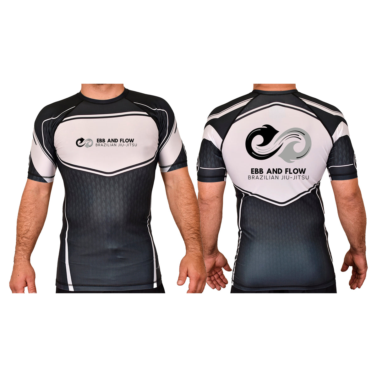 Ebb and Flow BJJ Academy Rash Guards Black/White #8034 A