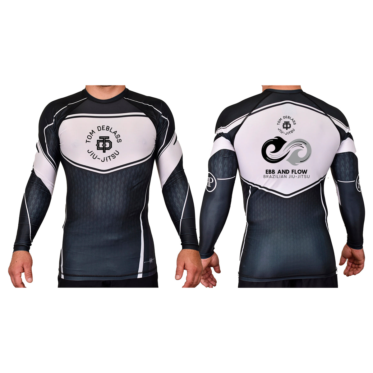 Ebb and Flow BJJ Academy Rash Guards Black/White #8034 C