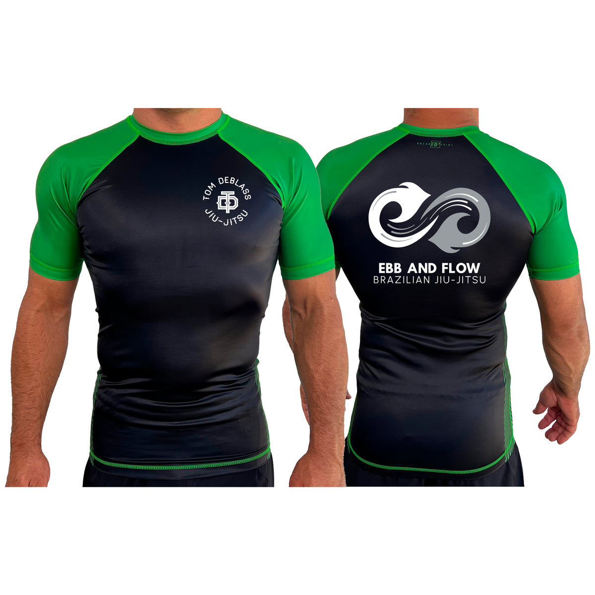 Ebb and Flow BJJ All Black Ranked Short Sleeve Rash Guards #8034 C