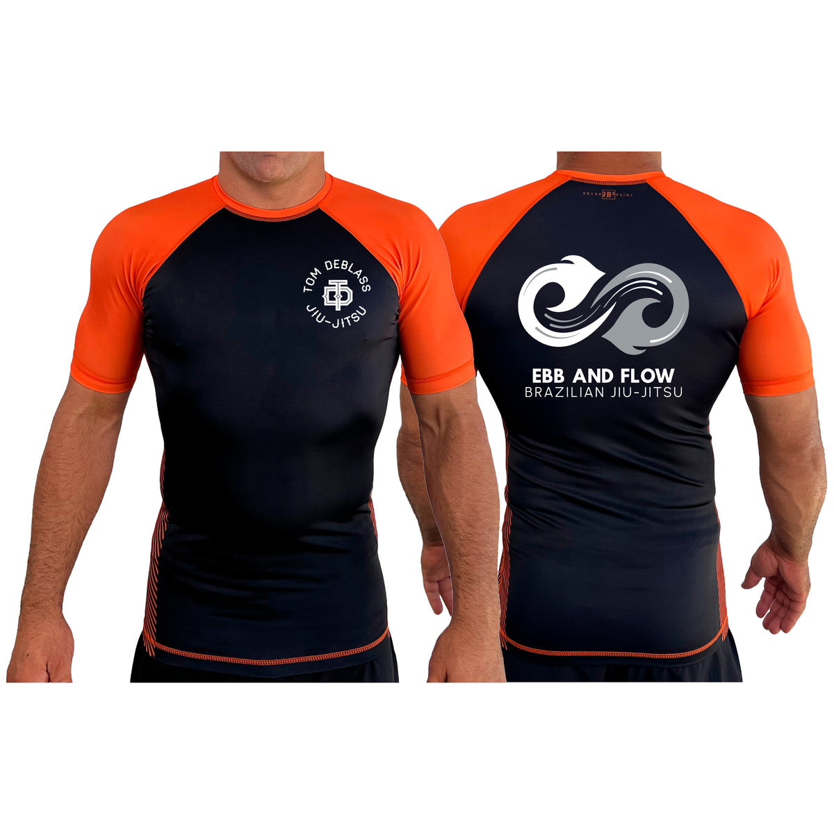Ebb and Flow BJJ All Black Ranked Short Sleeve Rash Guards #8034 C