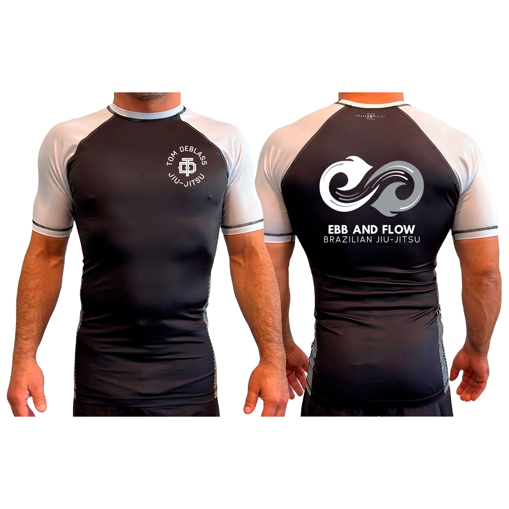 Ebb and Flow BJJ All Black Ranked Short Sleeve Rash Guards #8034 C