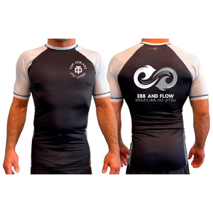 Ebb and Flow BJJ All Black Ranked Short Sleeve Rash Guards #8034 C