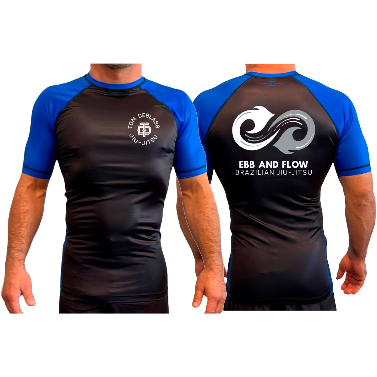 Ebb and Flow BJJ All Black Ranked Short Sleeve Rash Guards #8034 C