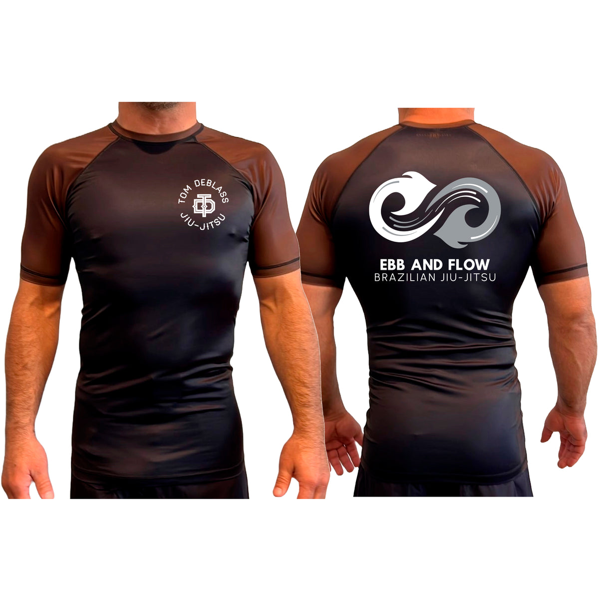 Ebb and Flow BJJ All Black Ranked Short Sleeve Rash Guards #8034 C
