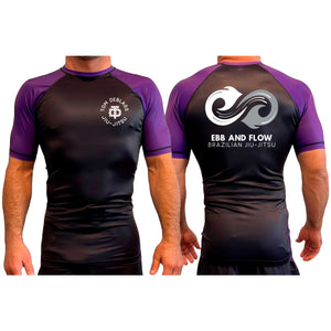 Ebb and Flow BJJ All Black Ranked Short Sleeve Rash Guards #8034 C