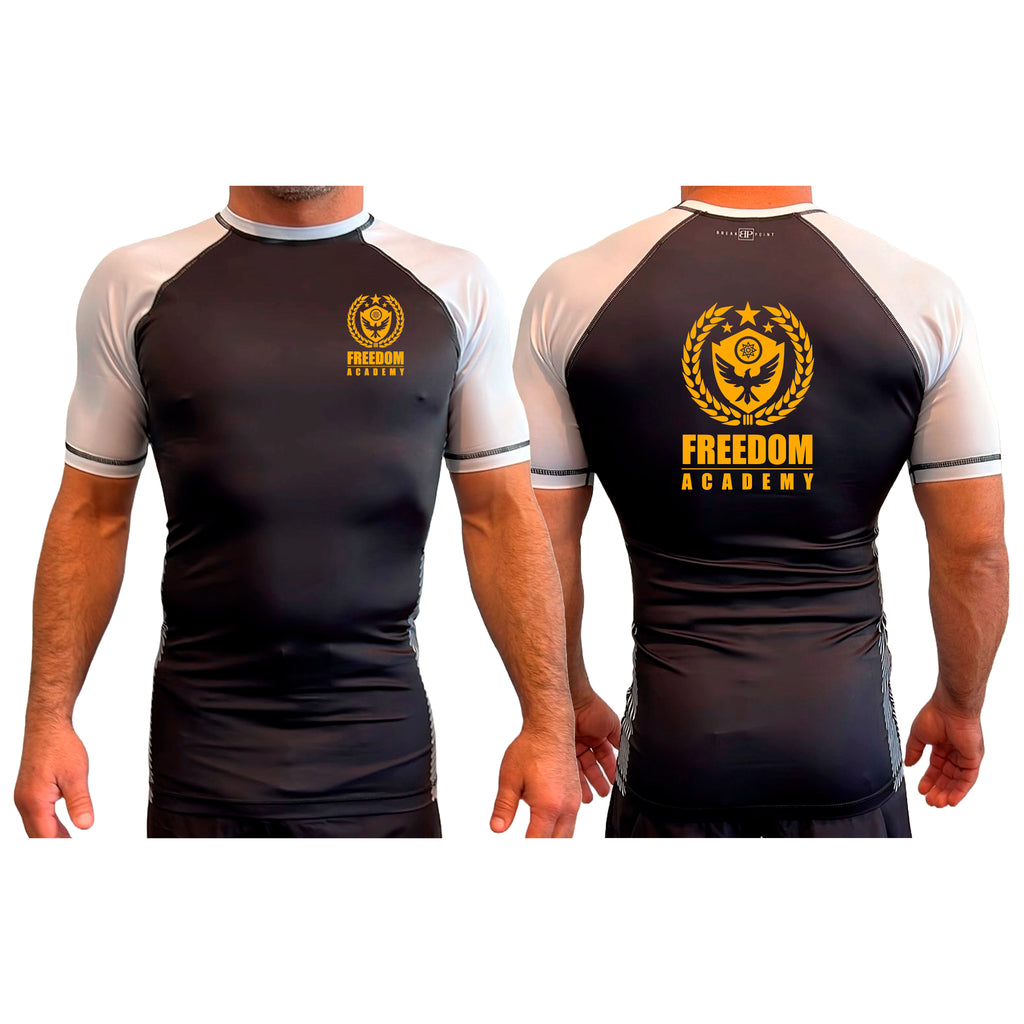 Freedom Academy All Black Ranked Short Sleeve Rash Guards #8035 A