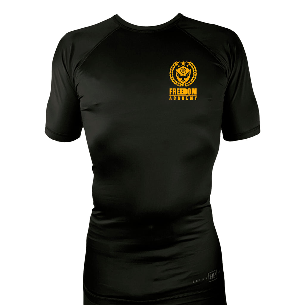 Freedom Academy All Black Custom Rash Guards Short Sleeves #8035 A
