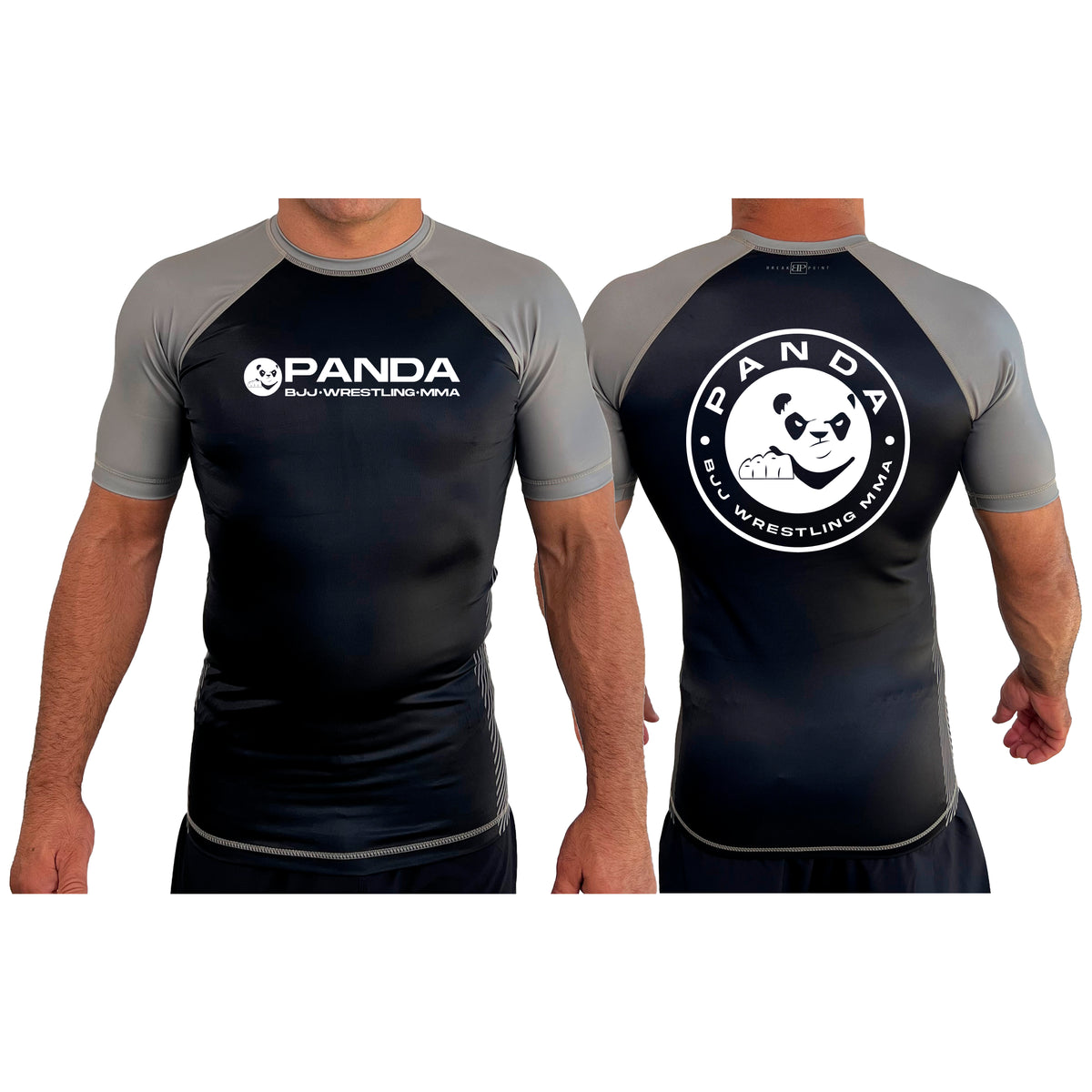 Panda BJJ All Black Ranked Short Sleeve Rash Guards #8038 A