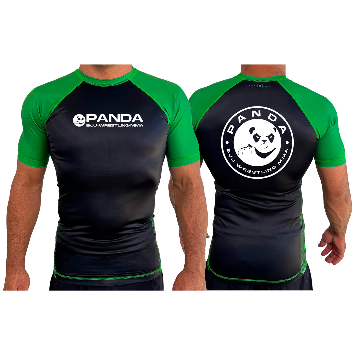 Panda BJJ All Black Ranked Short Sleeve Rash Guards #8038 A