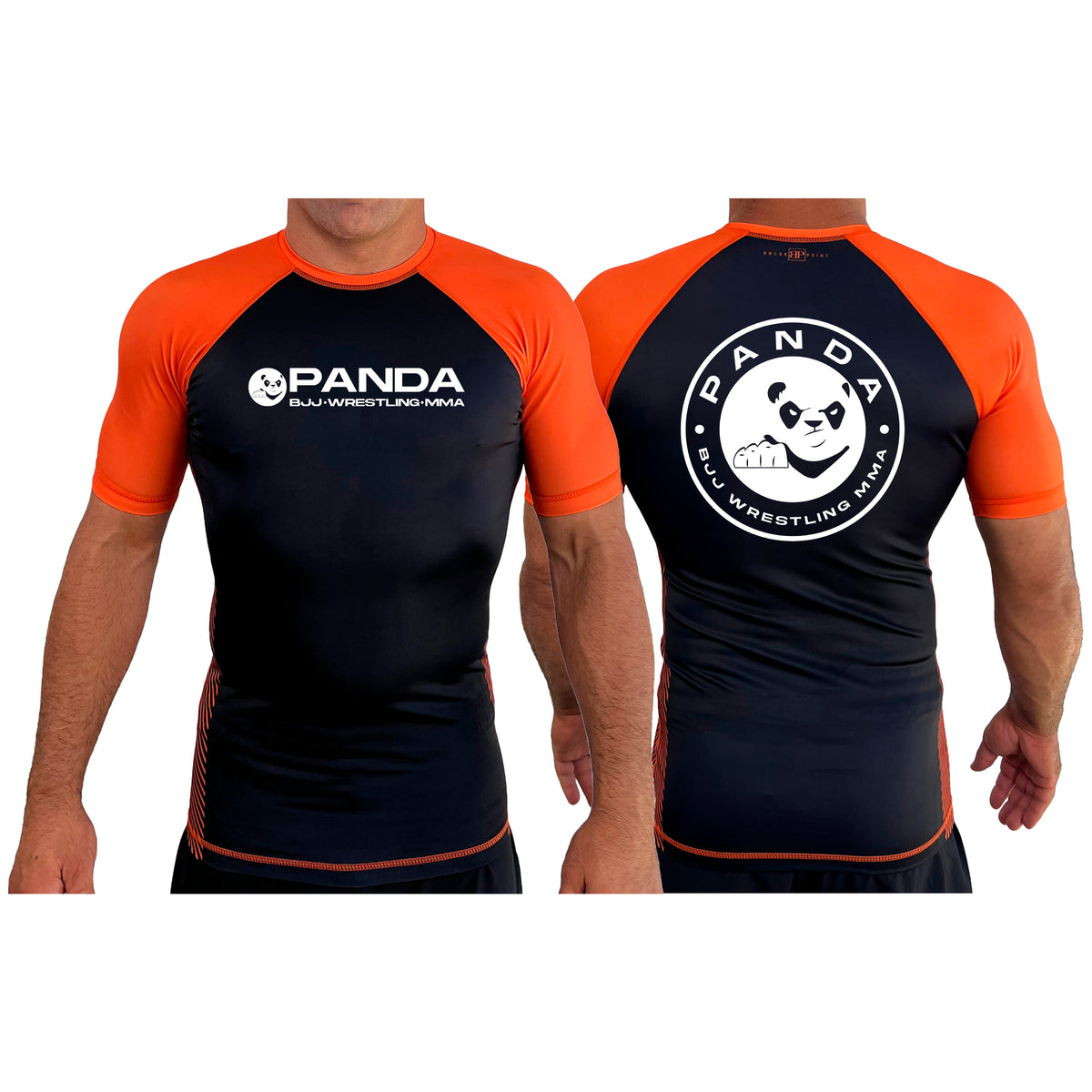 Panda BJJ All Black Ranked Short Sleeve Rash Guards #8038 A