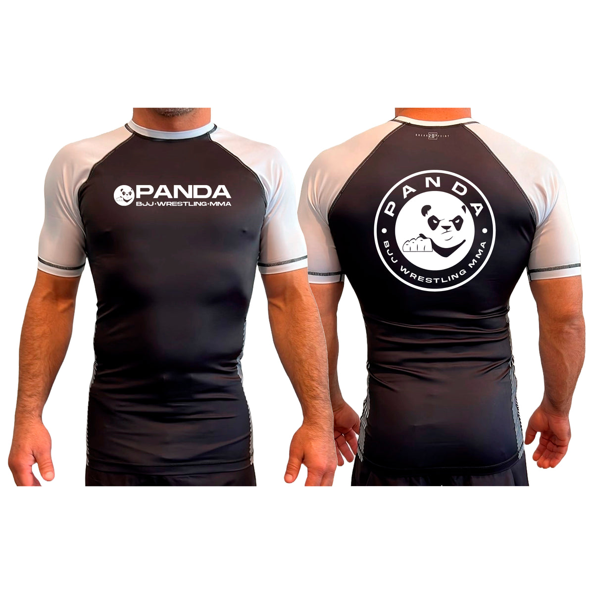 Panda BJJ All Black Ranked Short Sleeve Rash Guards #8038 A