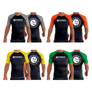 Panda BJJ All Black Ranked Short Sleeve Rash Guards #8038 A