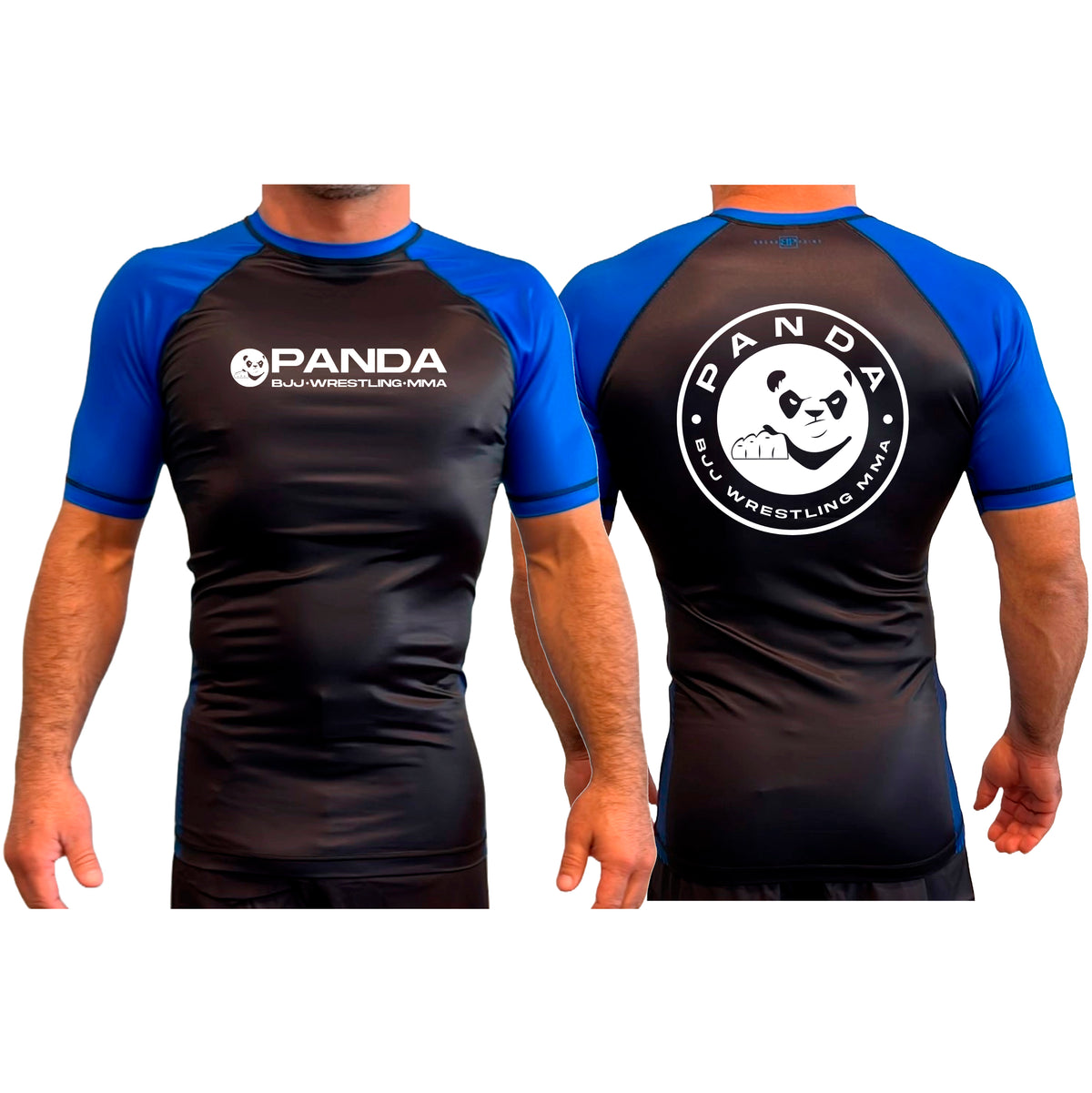 Panda BJJ All Black Ranked Short Sleeve Rash Guards #8038 A