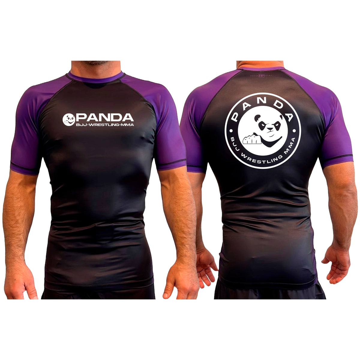 Panda BJJ All Black Ranked Short Sleeve Rash Guards #8038 A