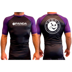 Panda BJJ All Black Ranked Short Sleeve Rash Guards #8038 A