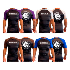 Panda BJJ All Black Ranked Short Sleeve Rash Guards #8038 A