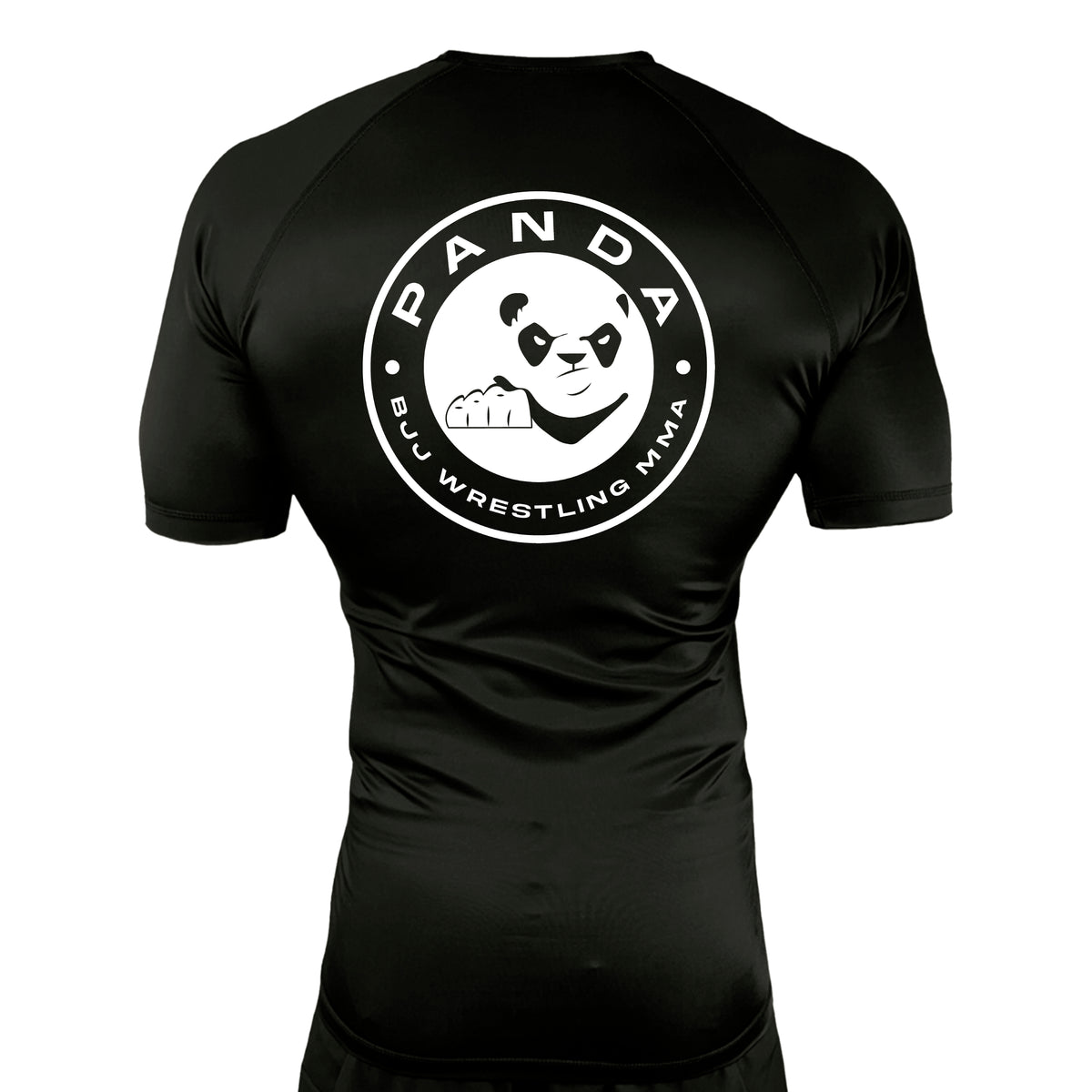 Panda BJJ All Black Custom Rash Guards Short Sleeves #8038 A