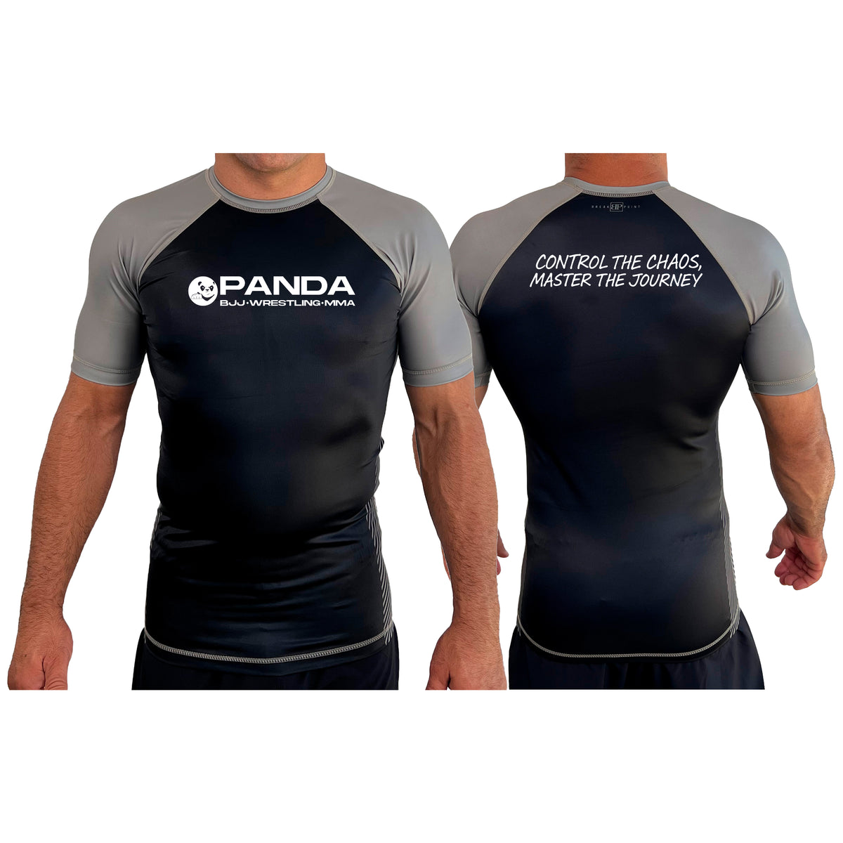 Panda BJJ All Black Ranked Short Sleeve Rash Guards #8038 C