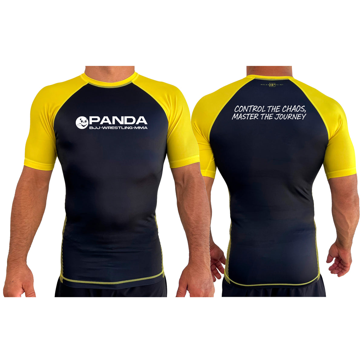 Panda BJJ All Black Ranked Short Sleeve Rash Guards #8038 C