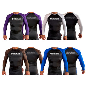 Panda BJJ All Black Ranked Long Sleeve Rash Guards #8038 C