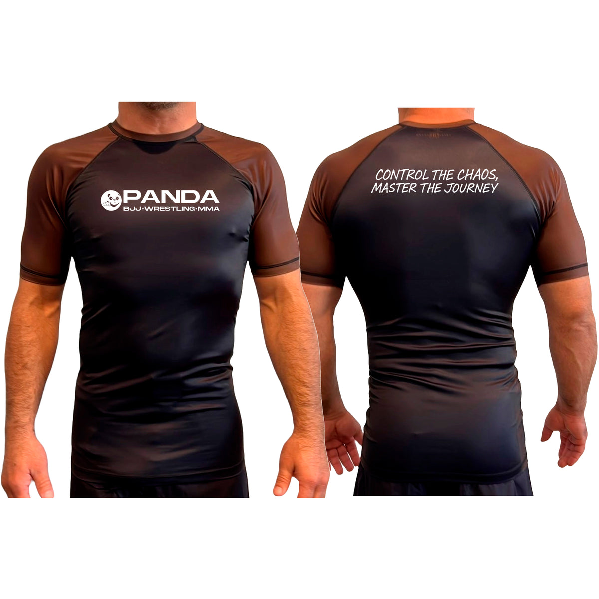 Panda BJJ All Black Ranked Short Sleeve Rash Guards #8038 C