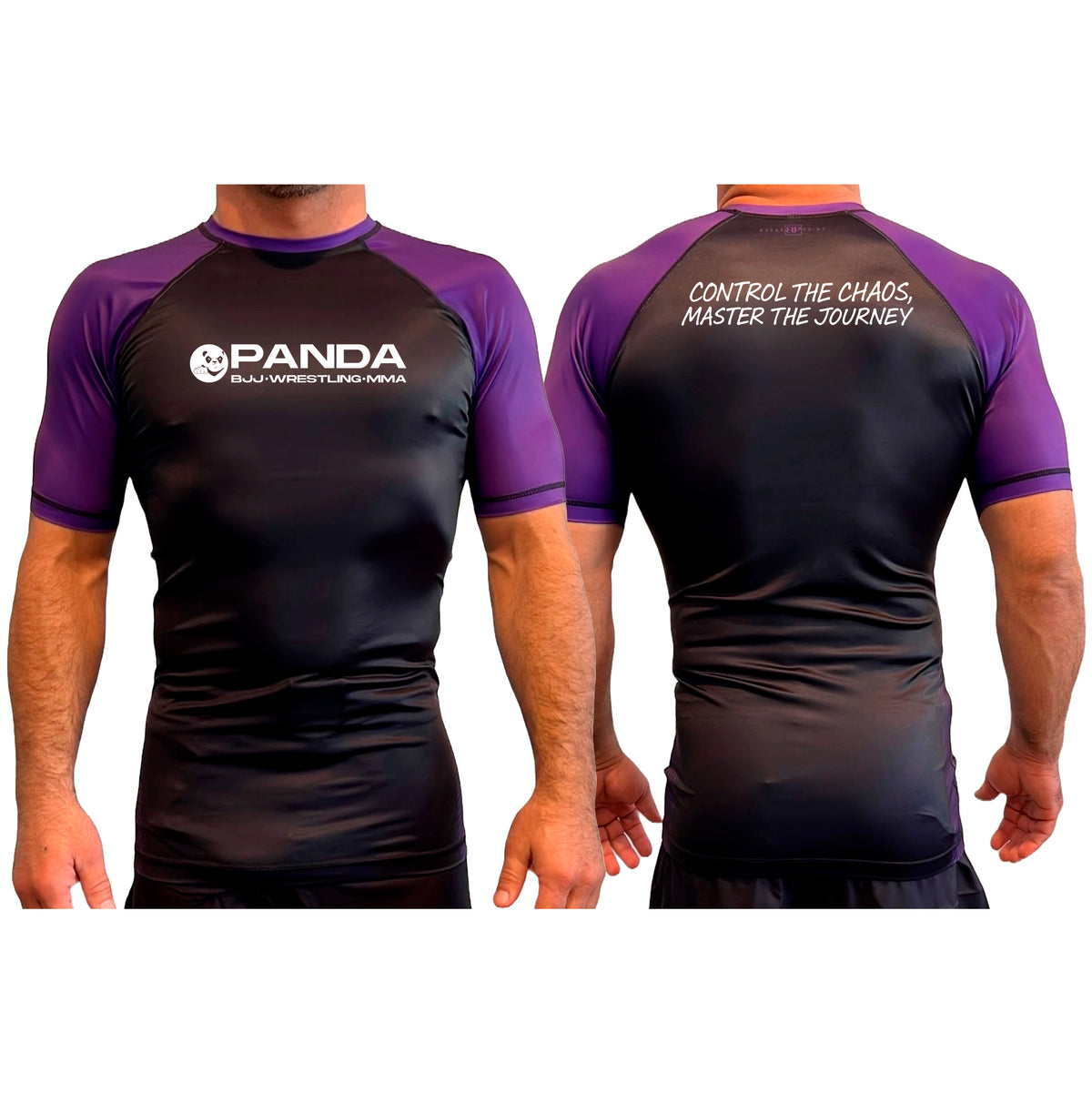 Panda BJJ All Black Ranked Short Sleeve Rash Guards #8038 C