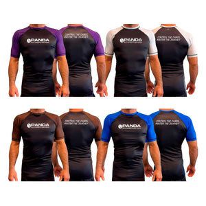 Panda BJJ All Black Ranked Short Sleeve Rash Guards #8038 C