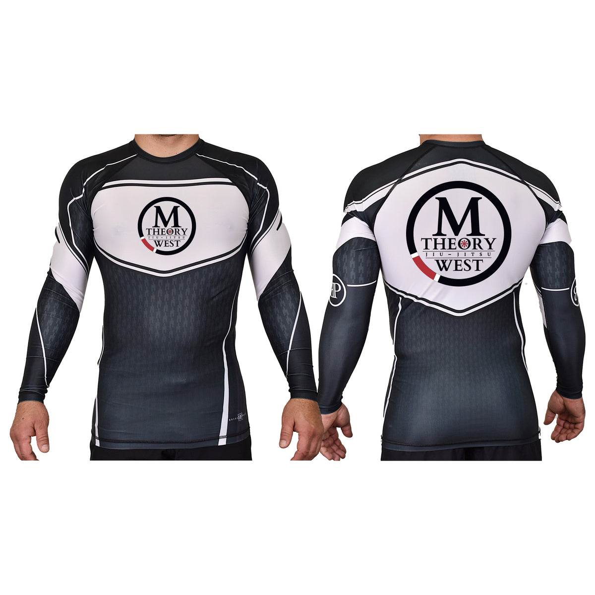 M-Theory Martial Arts West Academy Rash Guards Black/White #8039 A