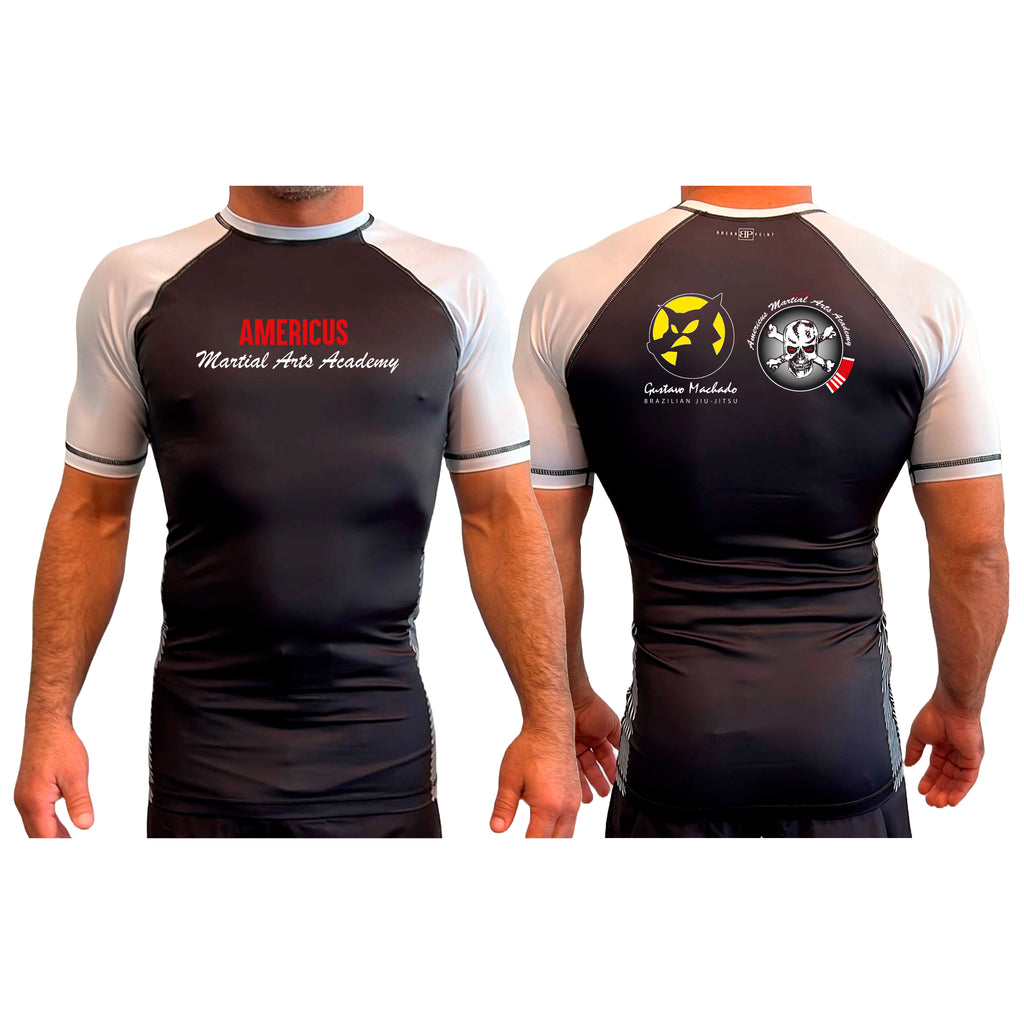 Americus Martial Arts All Black Ranked Short Sleeve Rash Guards #8040 A