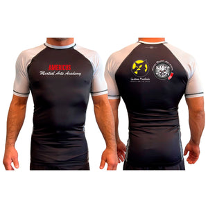 Americus Martial Arts All Black Ranked Short Sleeve Rash Guards #8040 A