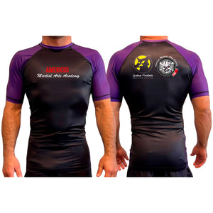 Americus Martial Arts All Black Ranked Short Sleeve Rash Guards #8040 A