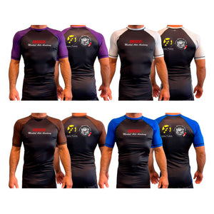 Americus Martial Arts All Black Ranked Short Sleeve Rash Guards #8040 A