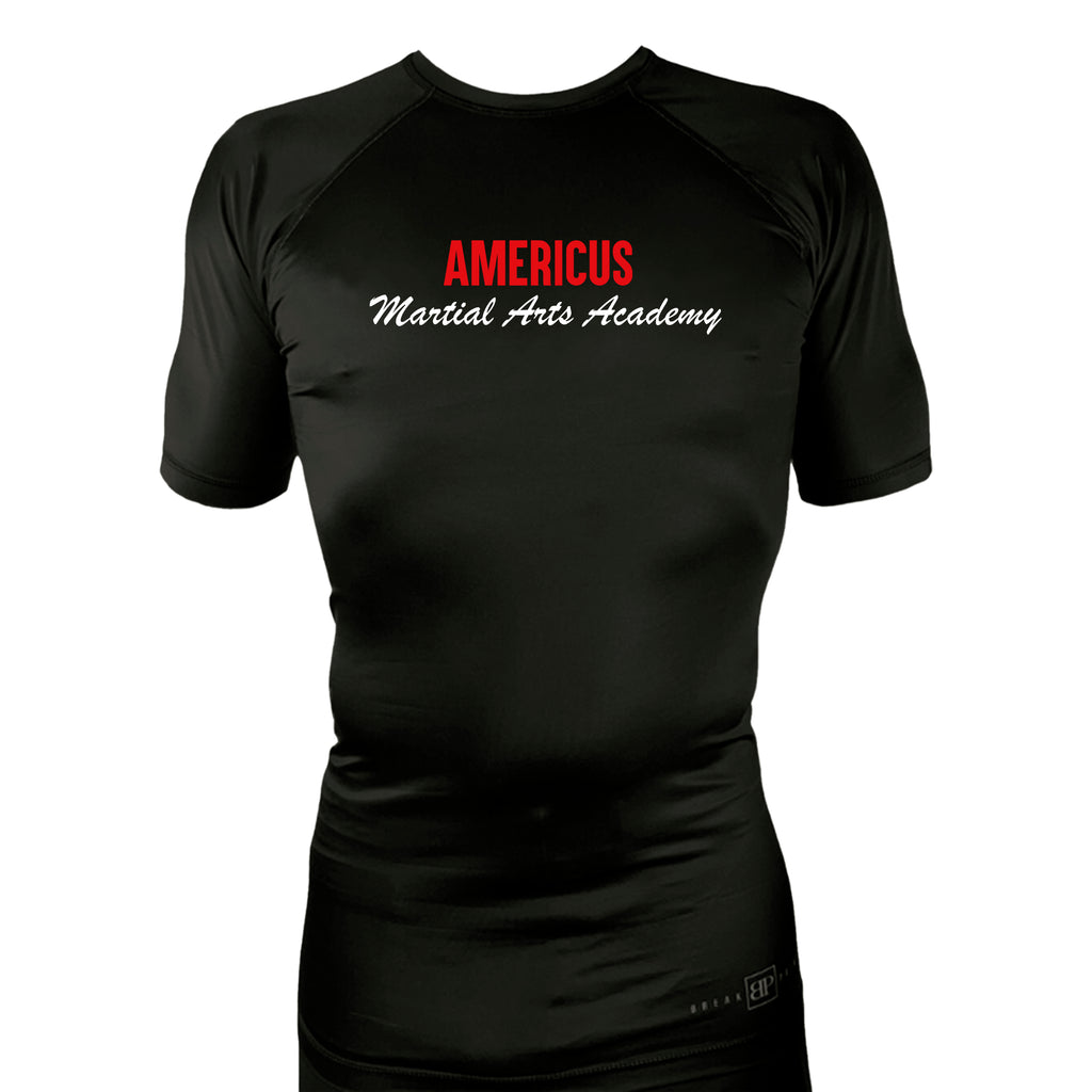 Americus Martial Arts All Black Custom Rash Guards Short Sleeves #8040 A