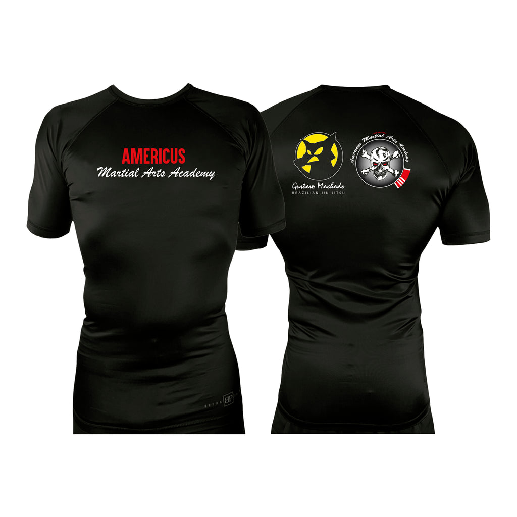 Americus Martial Arts All Black Custom Rash Guards Short Sleeves #8040 A