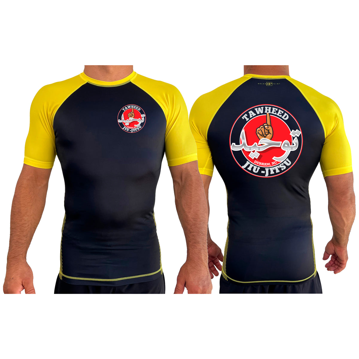 Tawheed Jiu Jitsu All Black Ranked Short Sleeve Rash Guards #8042 A