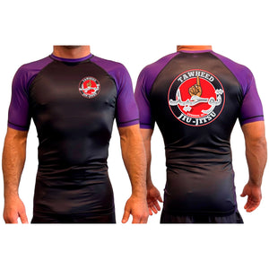 Tawheed Jiu Jitsu All Black Ranked Short Sleeve Rash Guards #8042 A