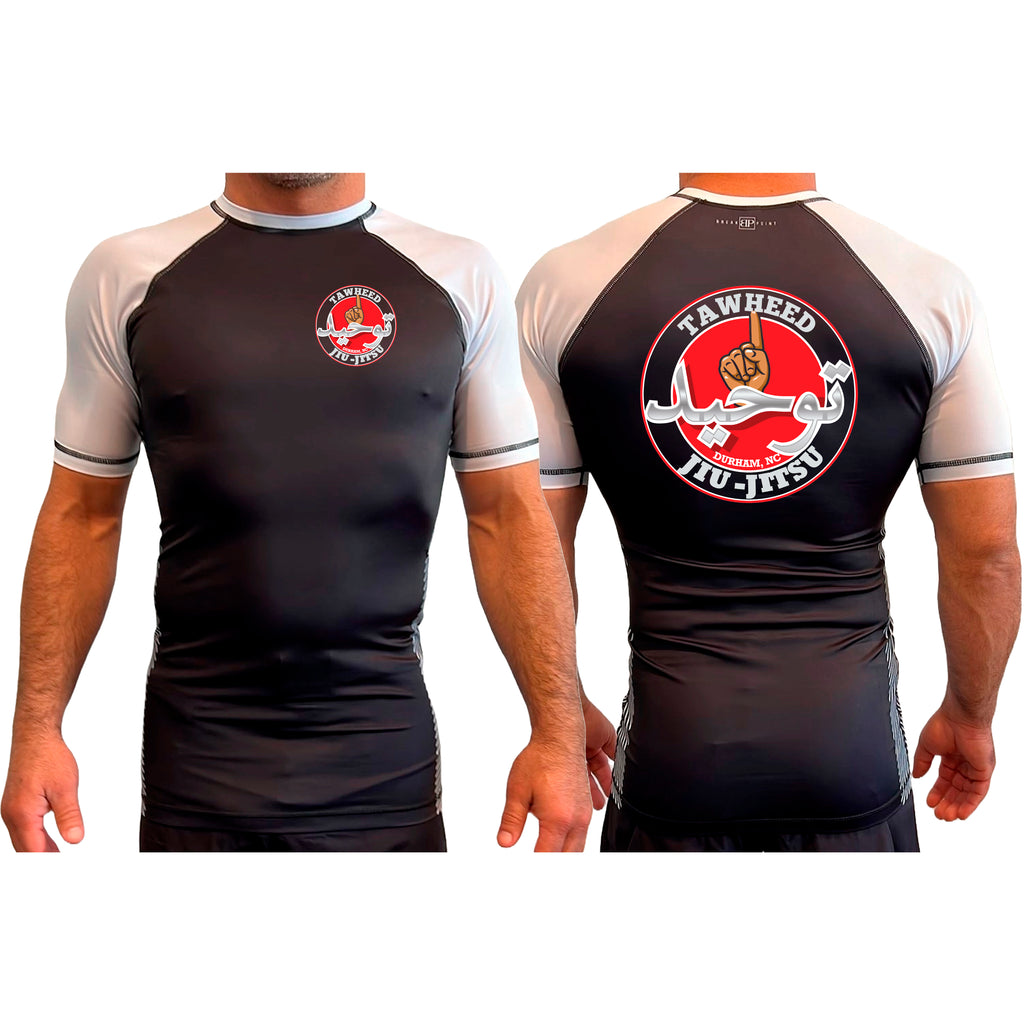 Tawheed Jiu Jitsu All Black Ranked Short Sleeve Rash Guards #8042 A
